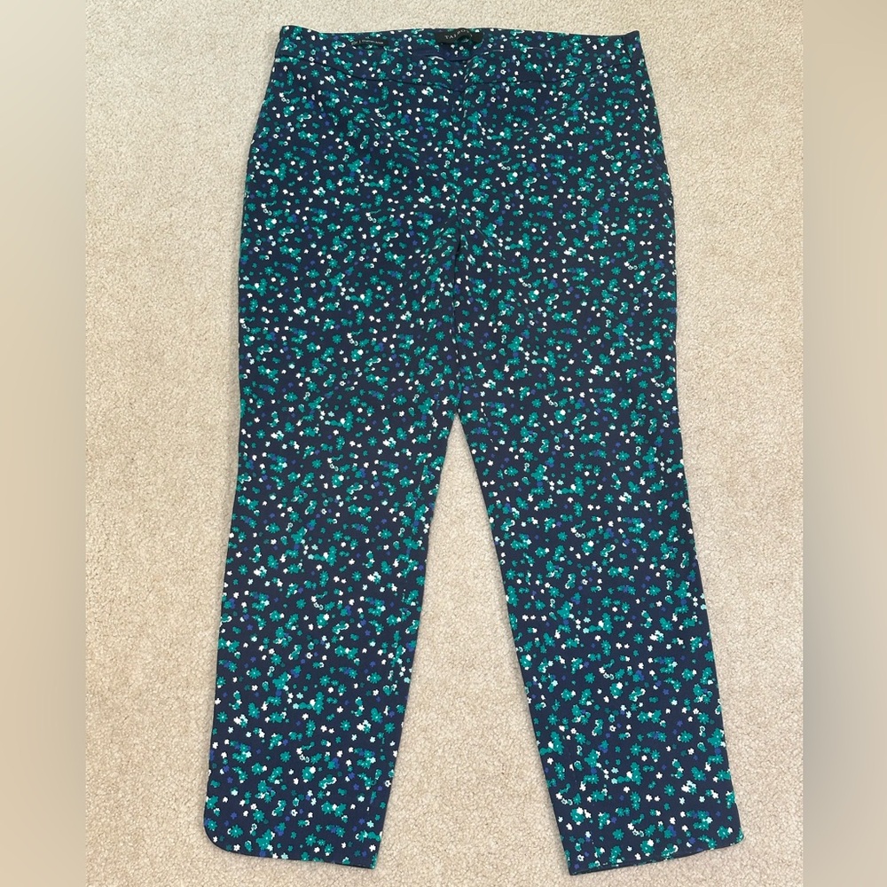 Talbots Chatham Ankle 10P Floral Pants Navy Blue Green White